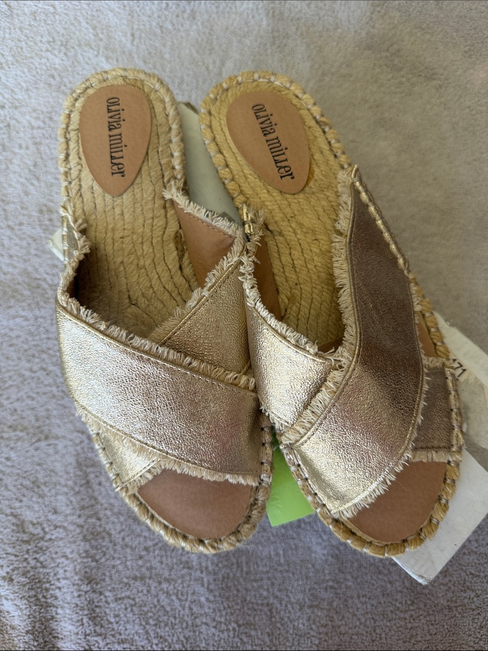 Olivia Miller Metallic Gold Espadrille Slide Sandals